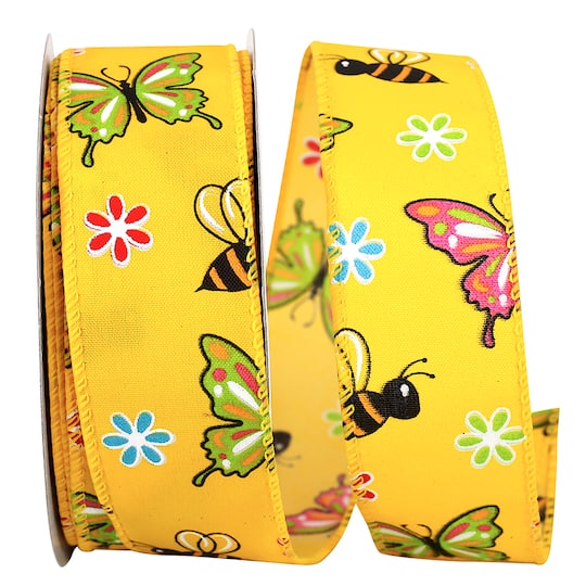 Reliant 1.5&#x22; Wired Butterfly And Bees Bright Ribbon